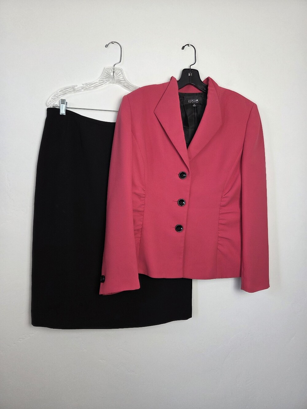 Vintage Kasper Skirt Suit Hot Pink Black Professional Preppy Church Career 16